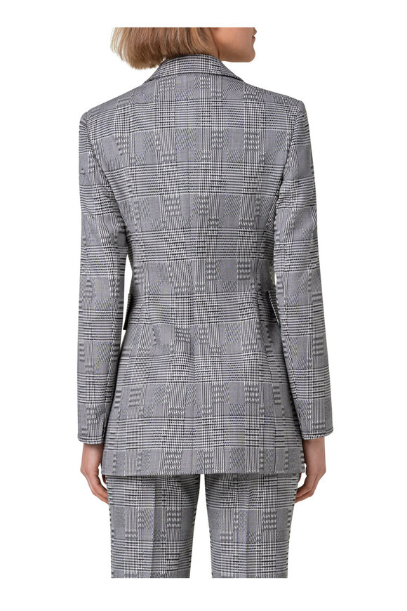 Akris Punto - Black & Cream Plaid Long Wool Blazer 