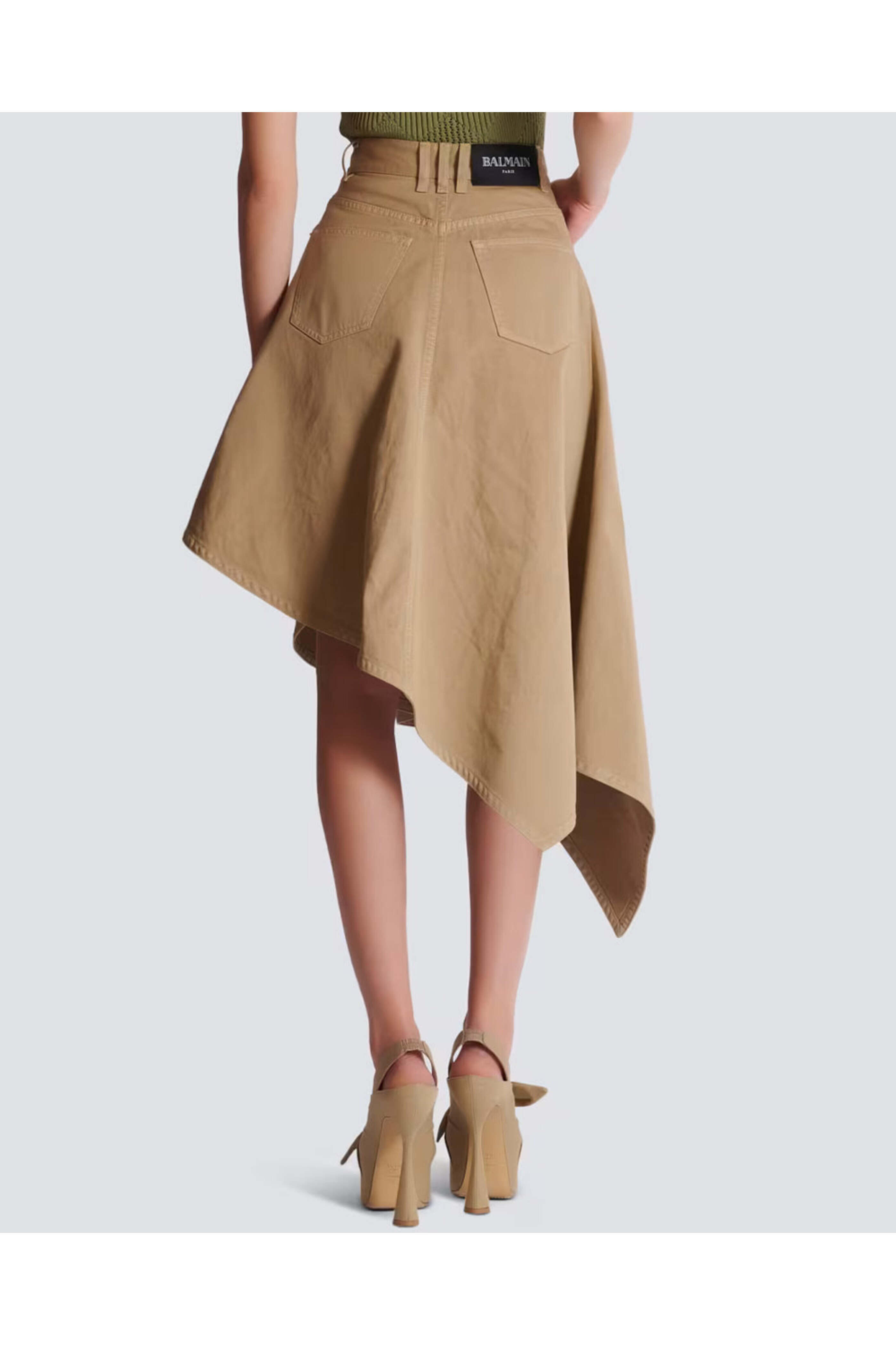 Balmain - Beige Canvas Asymmetrical Midi Skirt | Mitchell Stores