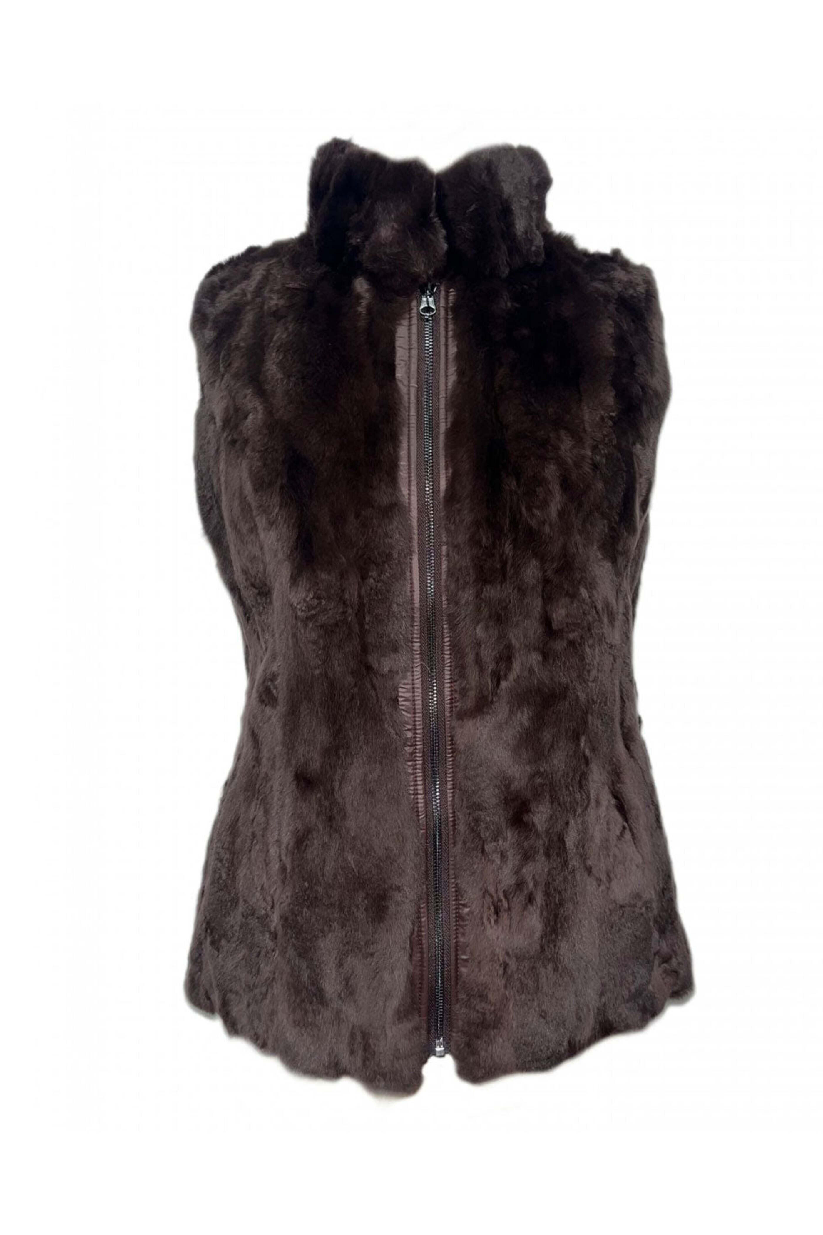 Linda Richards - Reversible Rex Rabbit Vest in Brown