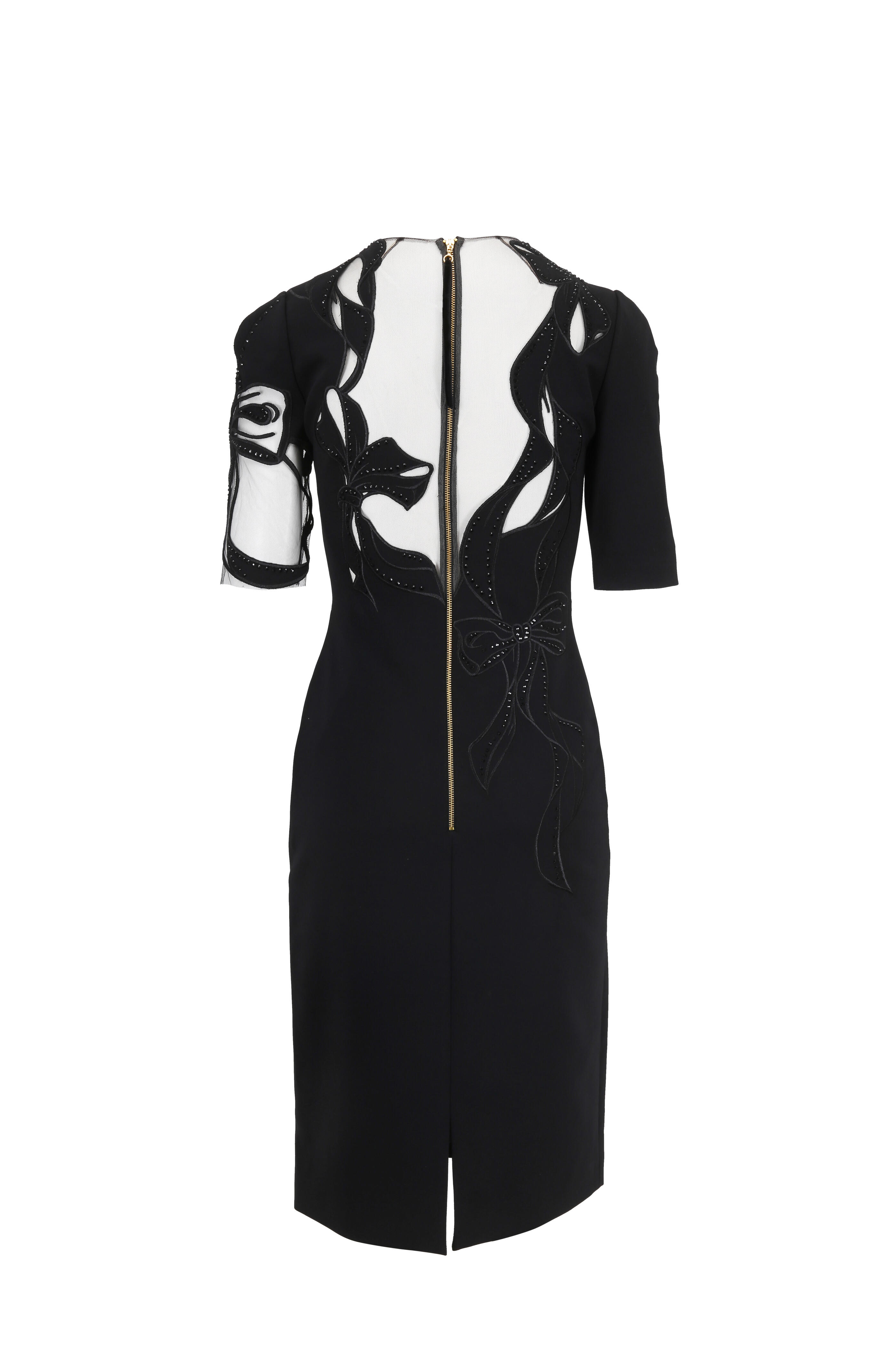 Jenny Packham - Black Illusion Bow Elbow Sleeve Cocktail Dress
