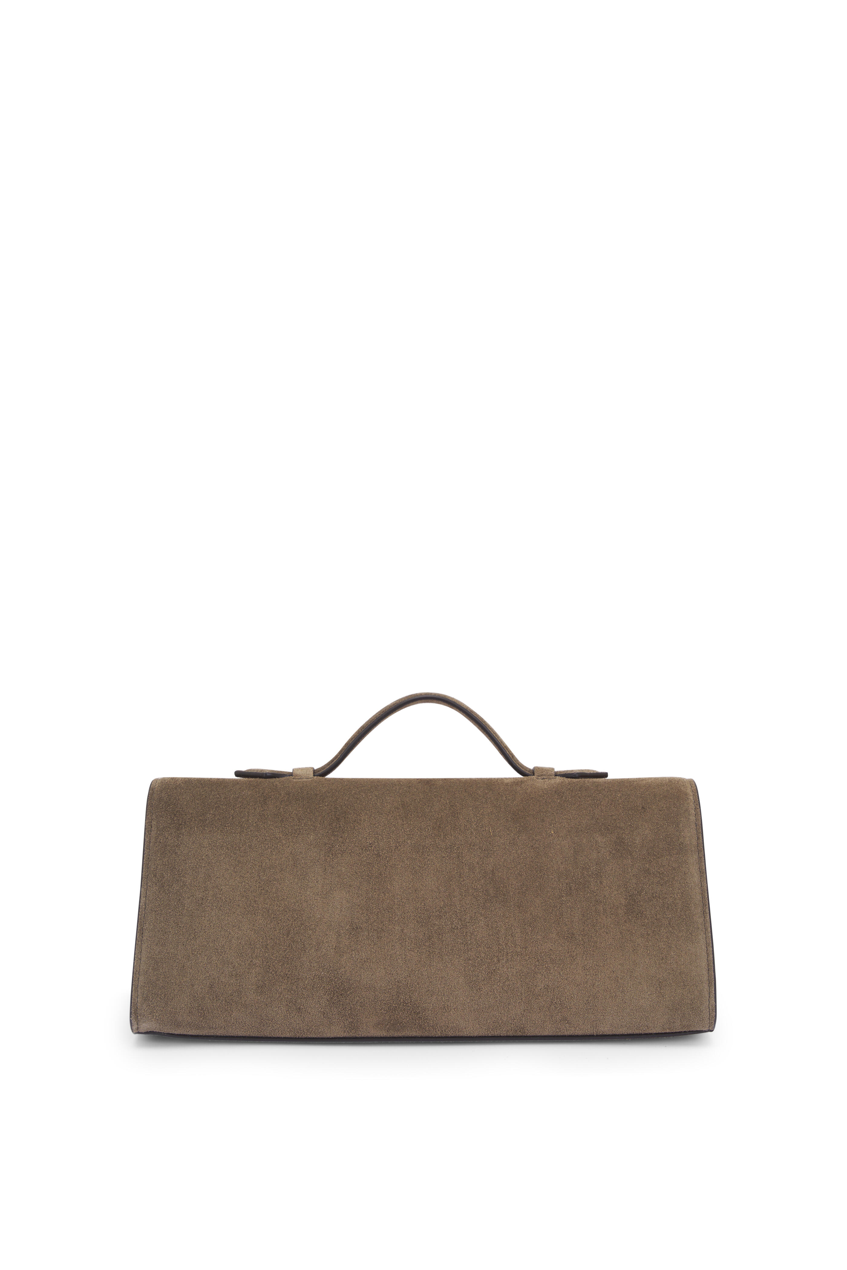 【関税込み】Savette ブラウン Slim Symmetry Pochette バッグ Savette - Slim Symmetry Brown Suede Pochette | Mitchell Stores