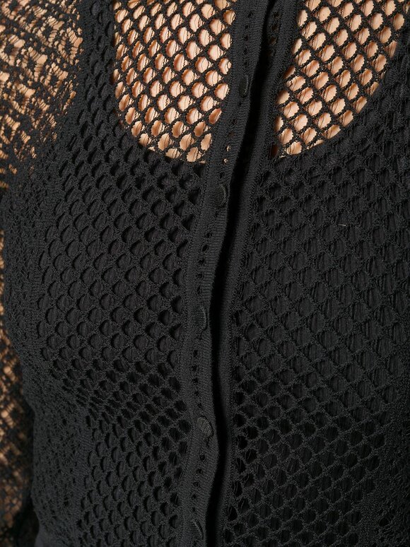 McQueen - Black Cotton & Silk Mesh Button Front Top