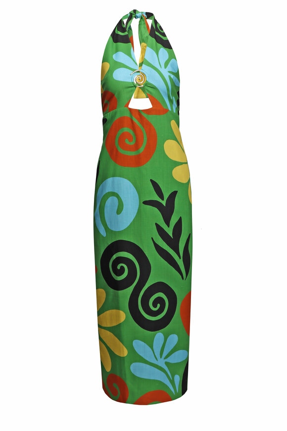 Cala De La Cruz Clara Green Halterneck Maxi Dress