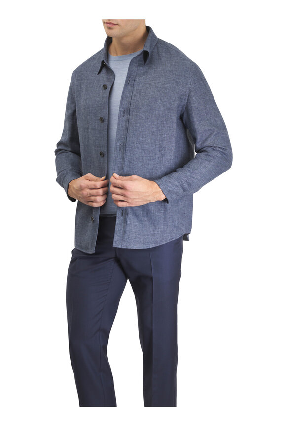 Zegna Indigo Cashmere & Linen Overshirt - view 2