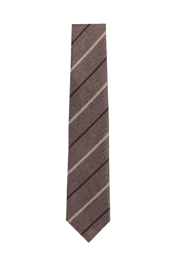 Geoff Nicholson Beige Stripe Cotton & Silk Necktie - view 1