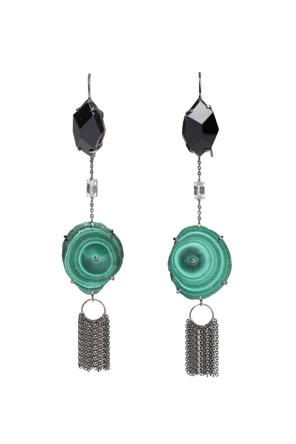 Garnazelle Malachite Tassel Earrings