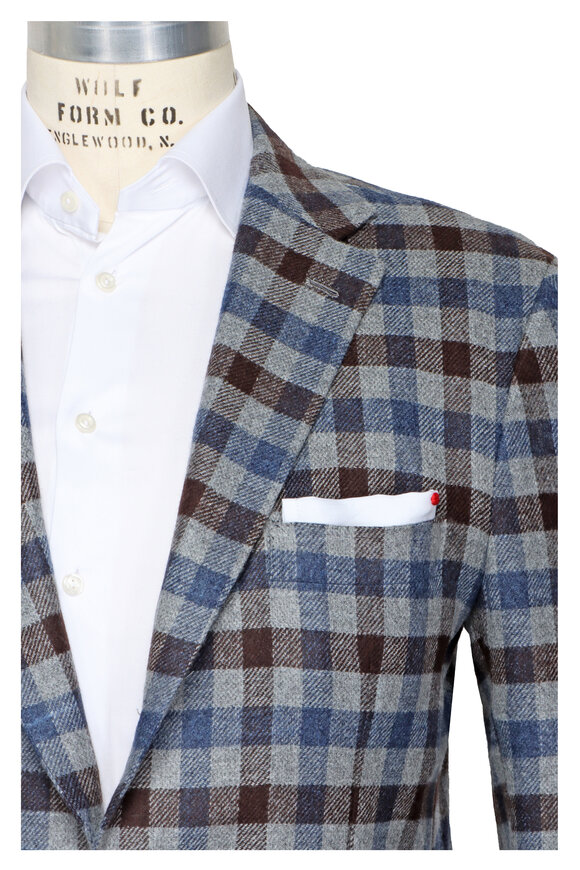 Kiton Dark Brown & High Blue Plaid Sportcoat