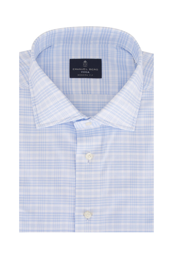 Emanuel Berg Yoga Light Blue Check Cotton Dress Shirt