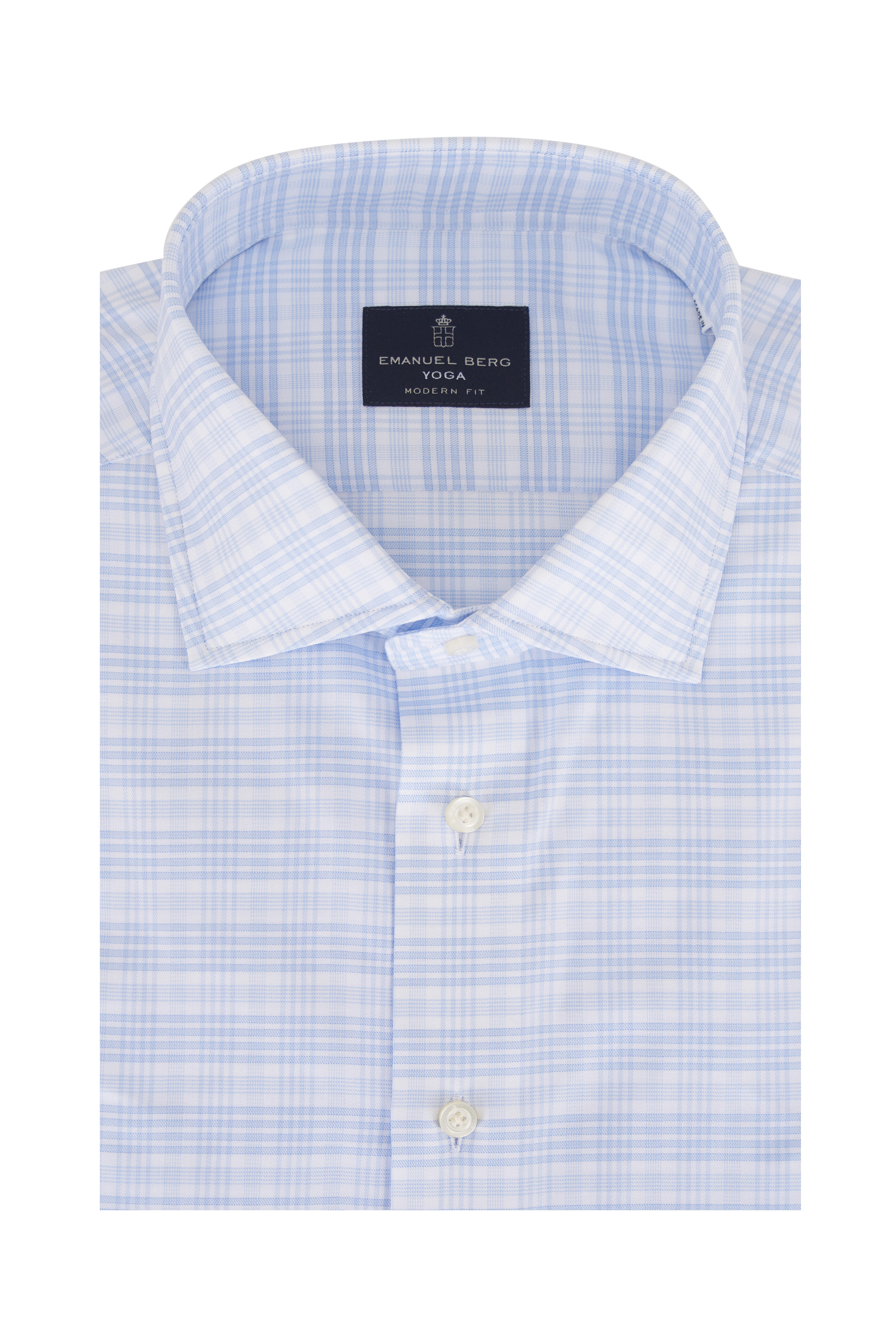 Emanuel Berg - Yoga Light Blue Check Cotton Dress Shirt