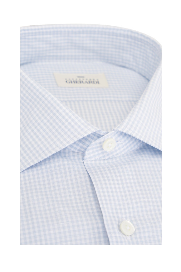 Alessandro Gherardi Blue Micro Check Cotton & Linen Dress Shirt - view 2