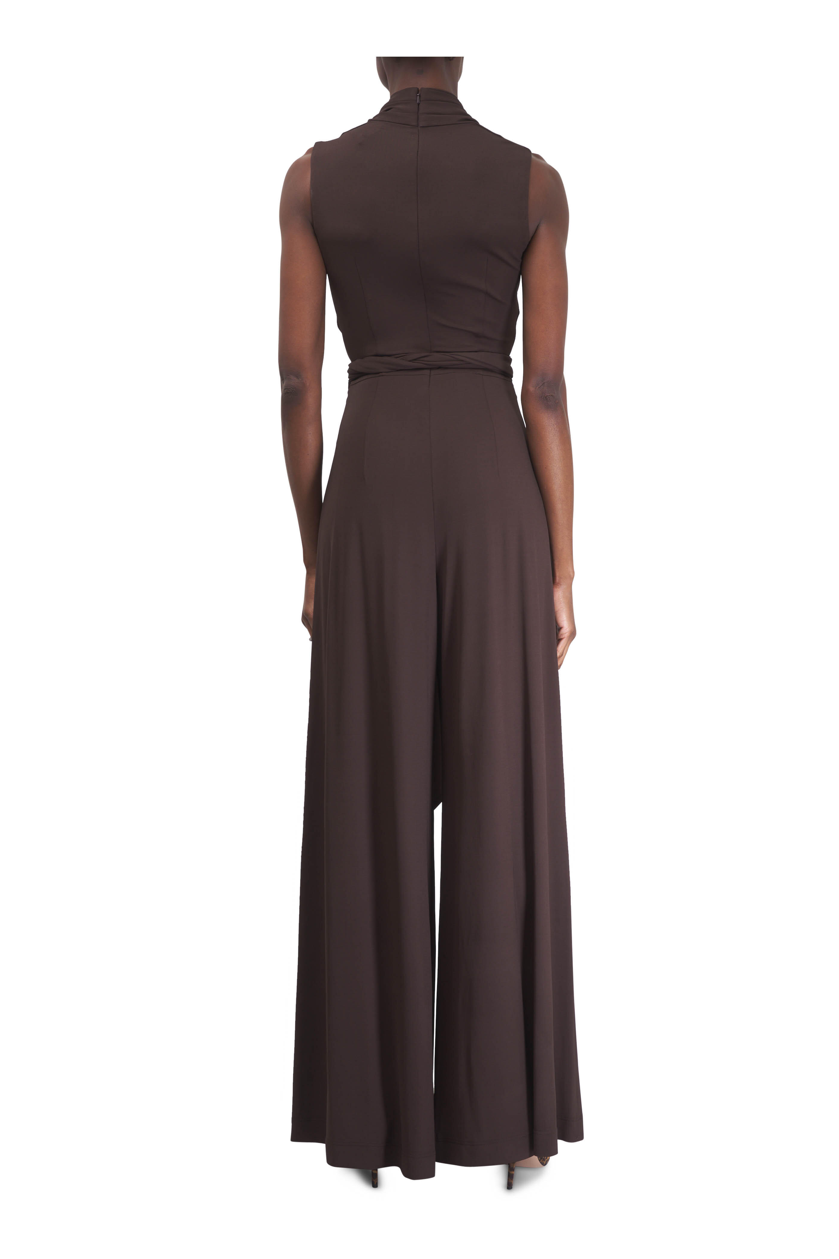Michael Kors Collection - Tie Waist Chocolate Jersey Palazzo Jumpsuit