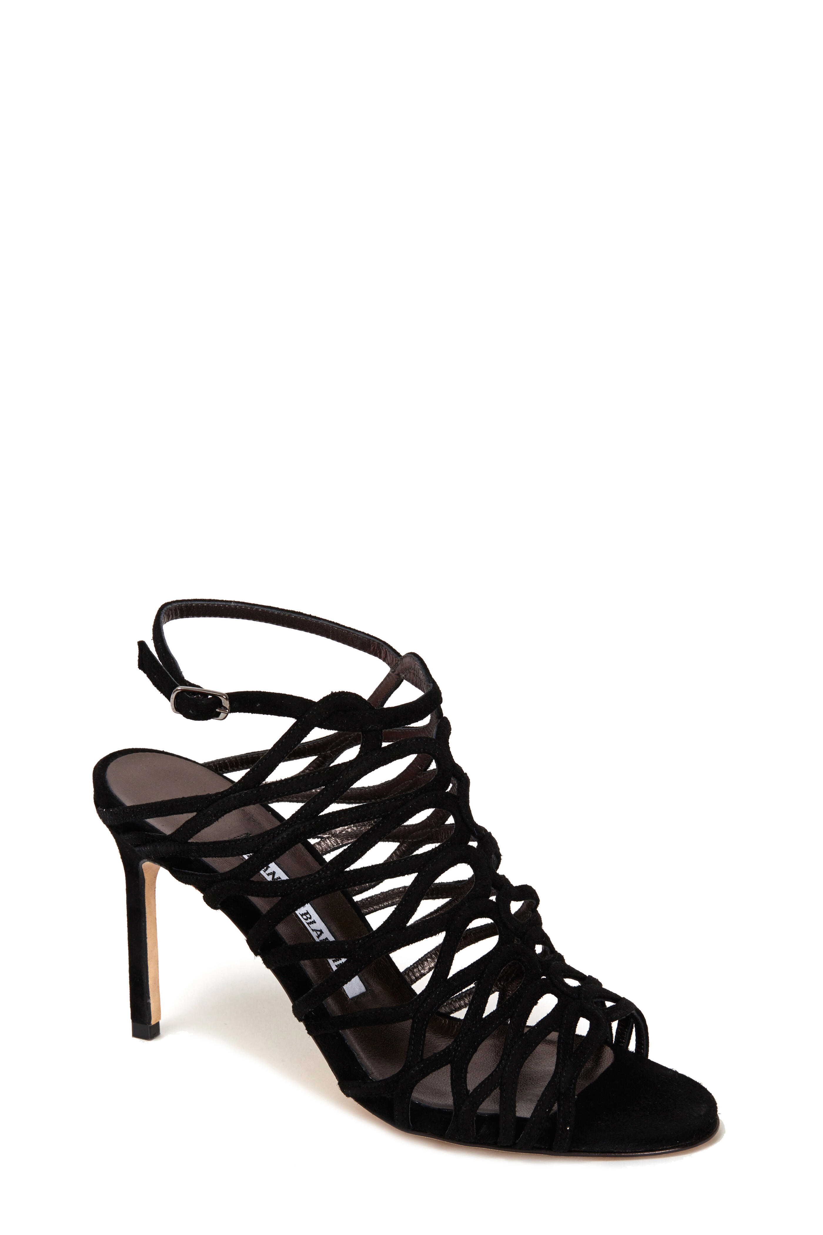 Manolo Blahnik - Coddila Black Suede Cage Sandal, 90mm