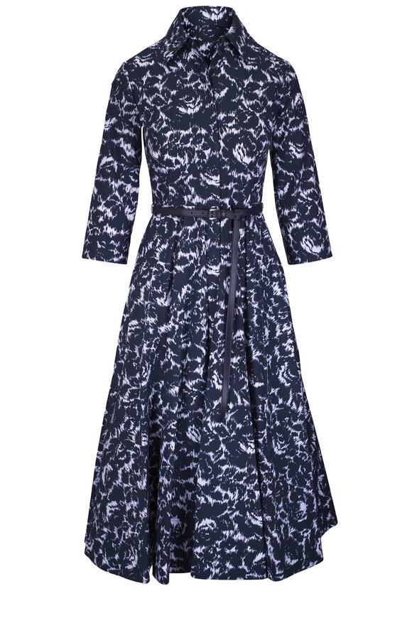 Michael Kors Collection Midnight & White Print Cotton Belted Shirtdress