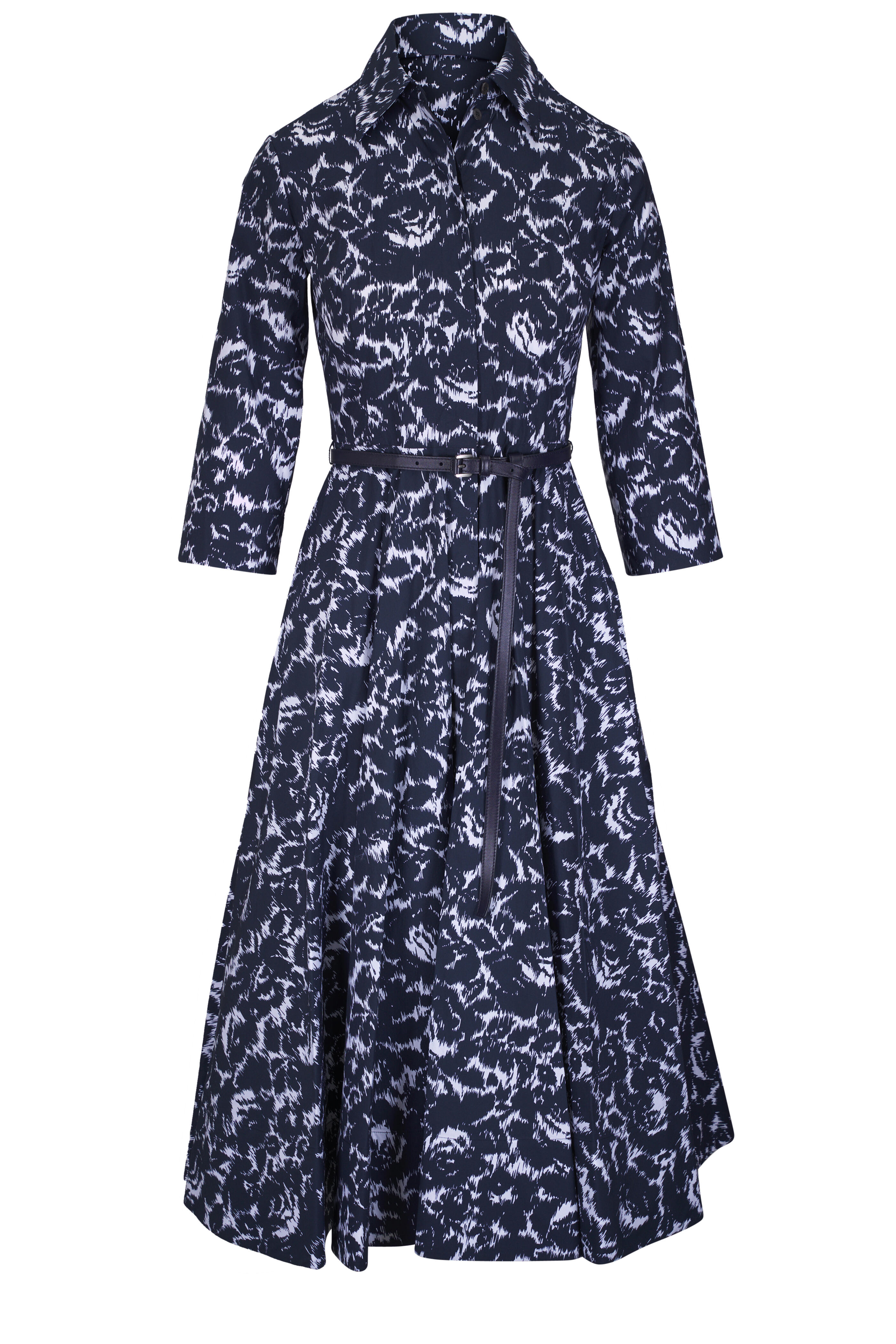 Michael Kors Collection - Midnight & White Print Cotton Belted Shirtdress