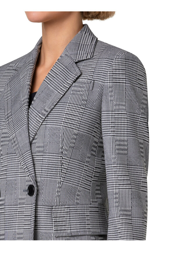 Akris Punto - Black & Cream Plaid Long Wool Blazer 