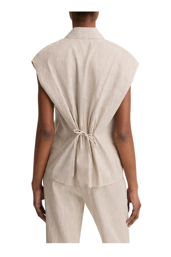 Vince Taupe Wood Ticking Stripe Blouse - view 3