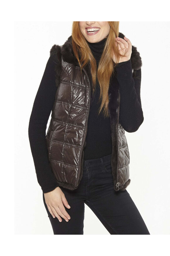 Linda Richards Reversible Rex Rabbit Vest in Brown - view 2