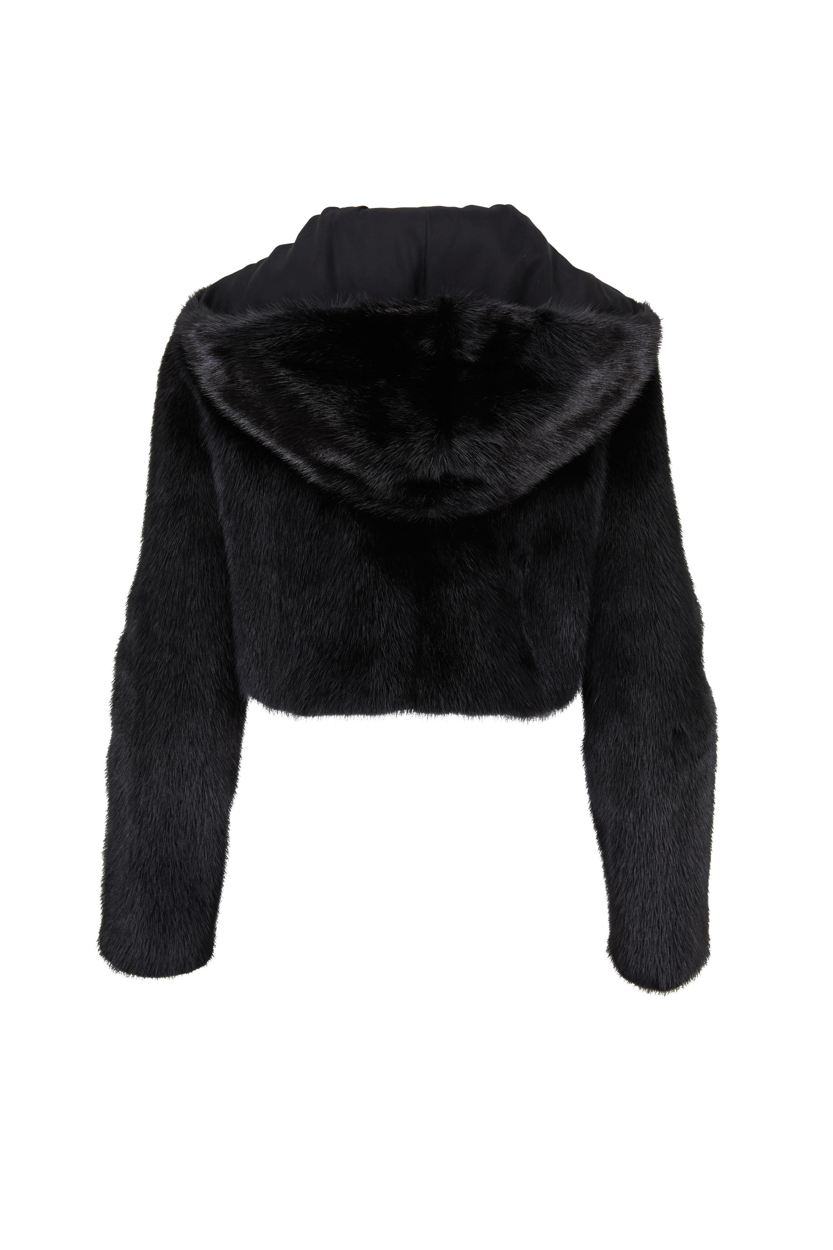 Black faux fur discount cropped hooded jacket