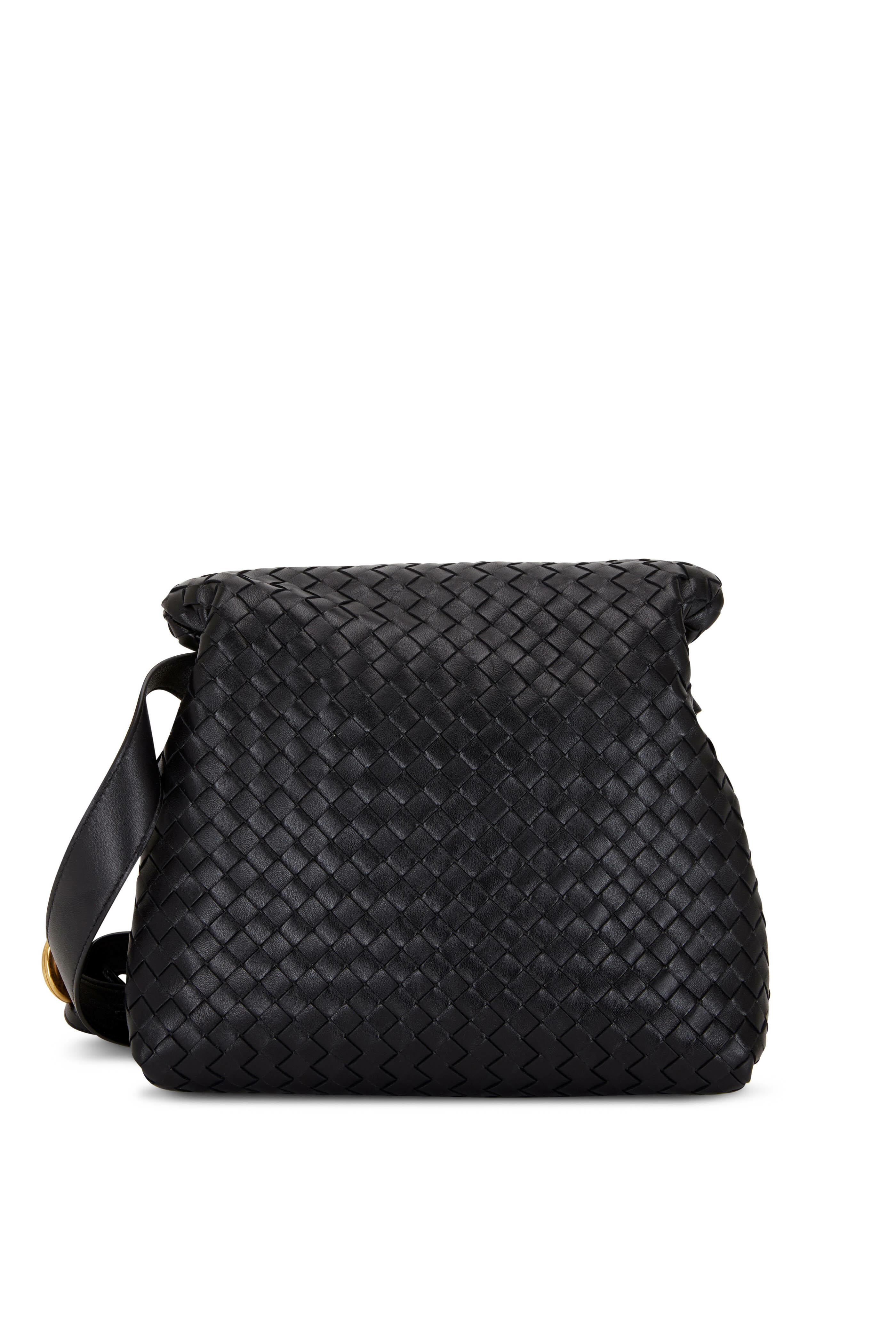 Black 2024 Woven Leather Flap Satchel/Crossbody Bag