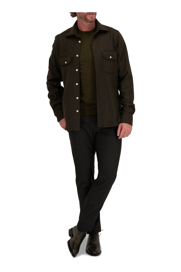 Kiton - Black, Olive & Brown Houndstooth Overshirt 