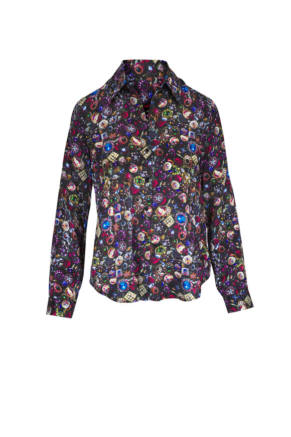 L'Agence Tyler Multicolor Vintage Jewel Print Silk Blouse