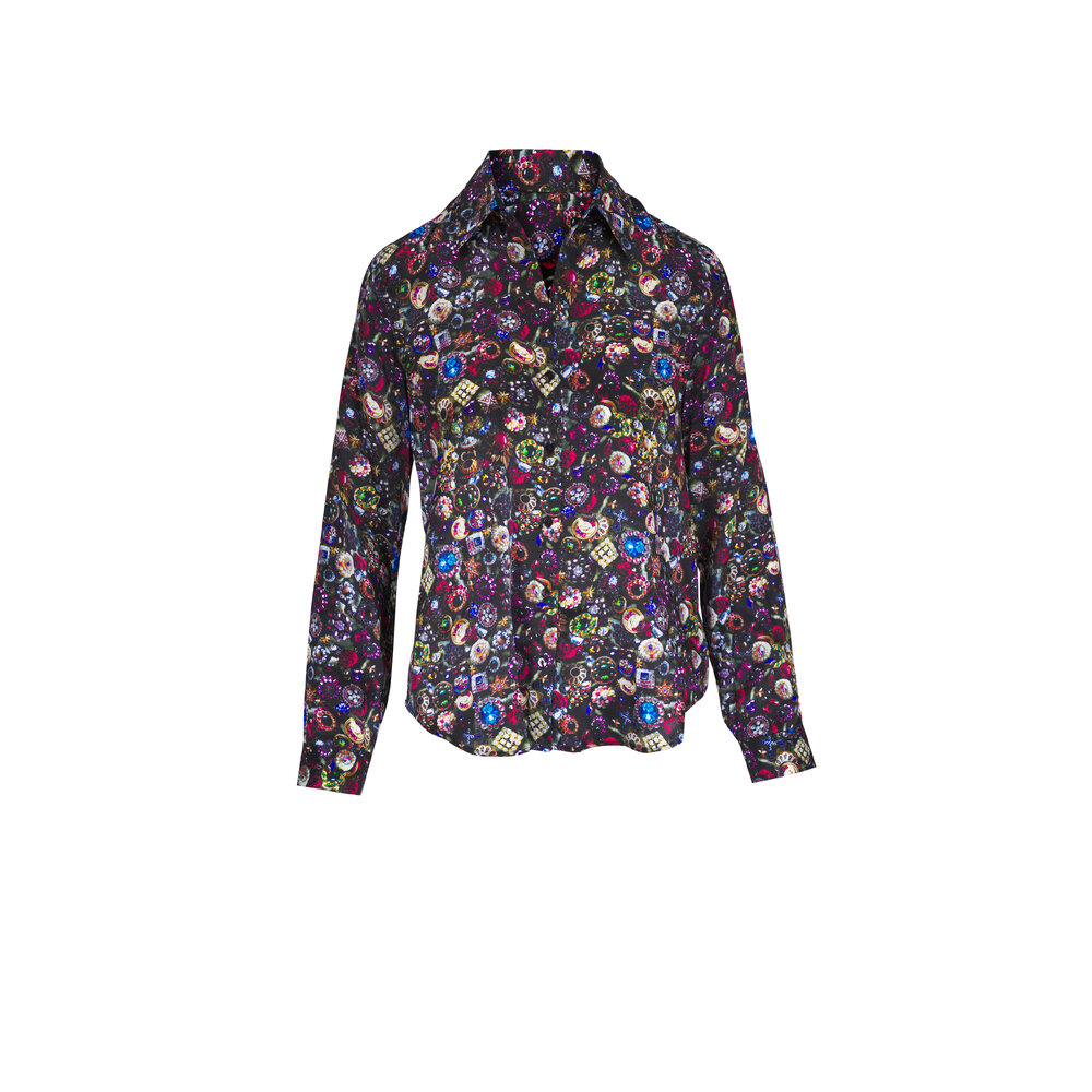 LE CIEL BLEU - 美品 IRENE Wrinkle Textile Blouse Plus Size Viscose Linen Embroidered Blouse | Karen Millen