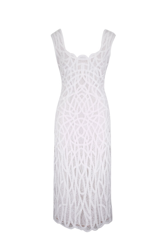 Simkhai Leonora White Cotton Macrame Midi Dress