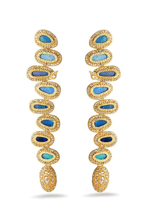 Coomi Long Diamond & Austrian Opal Drop Earrings - view 1