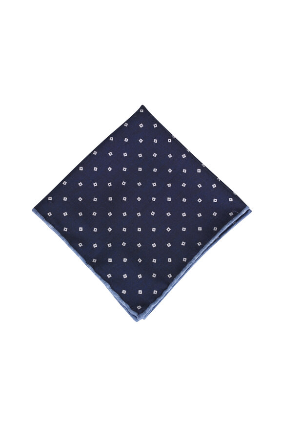 Brunello Cucinelli Denim & Light Blue Geometric Print Pocket Square - view 2
