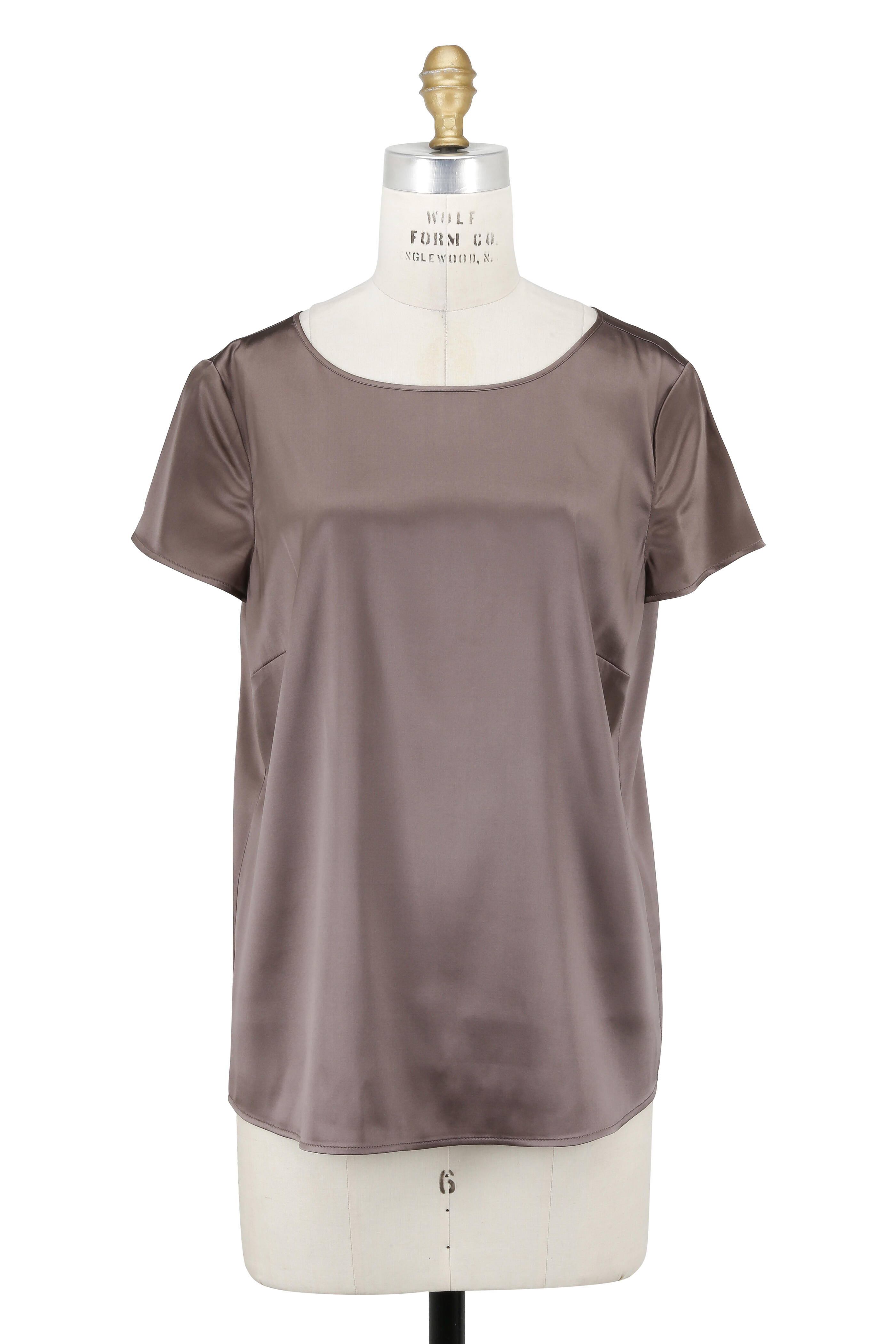 Emporio Armani - Taupe Stretch Silk Short Sleeve Blouse