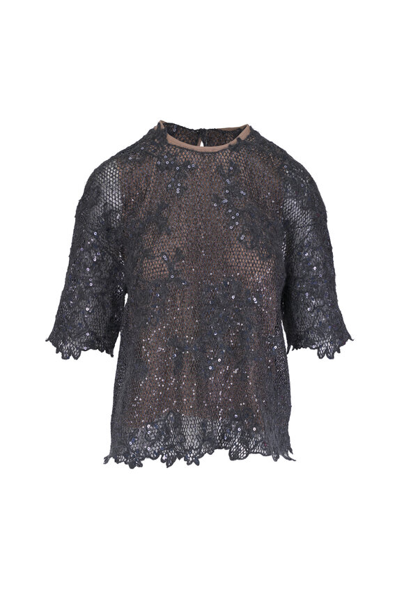 Brunello Cucinelli Gray Sequin Embellished Knit Top - view 1