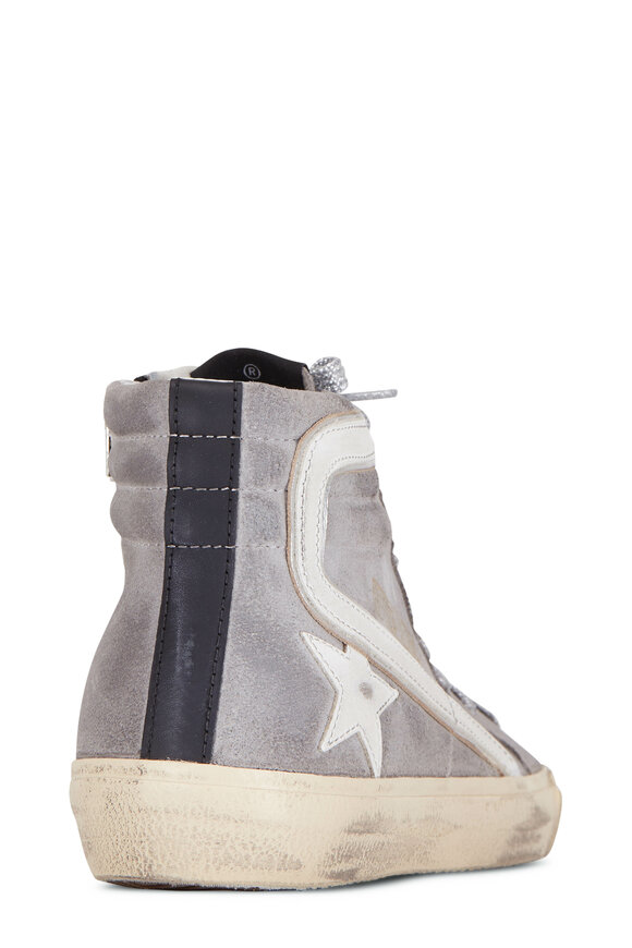 Golden Goose - Slide Gray Suede Silver Lace High Top Sneaker