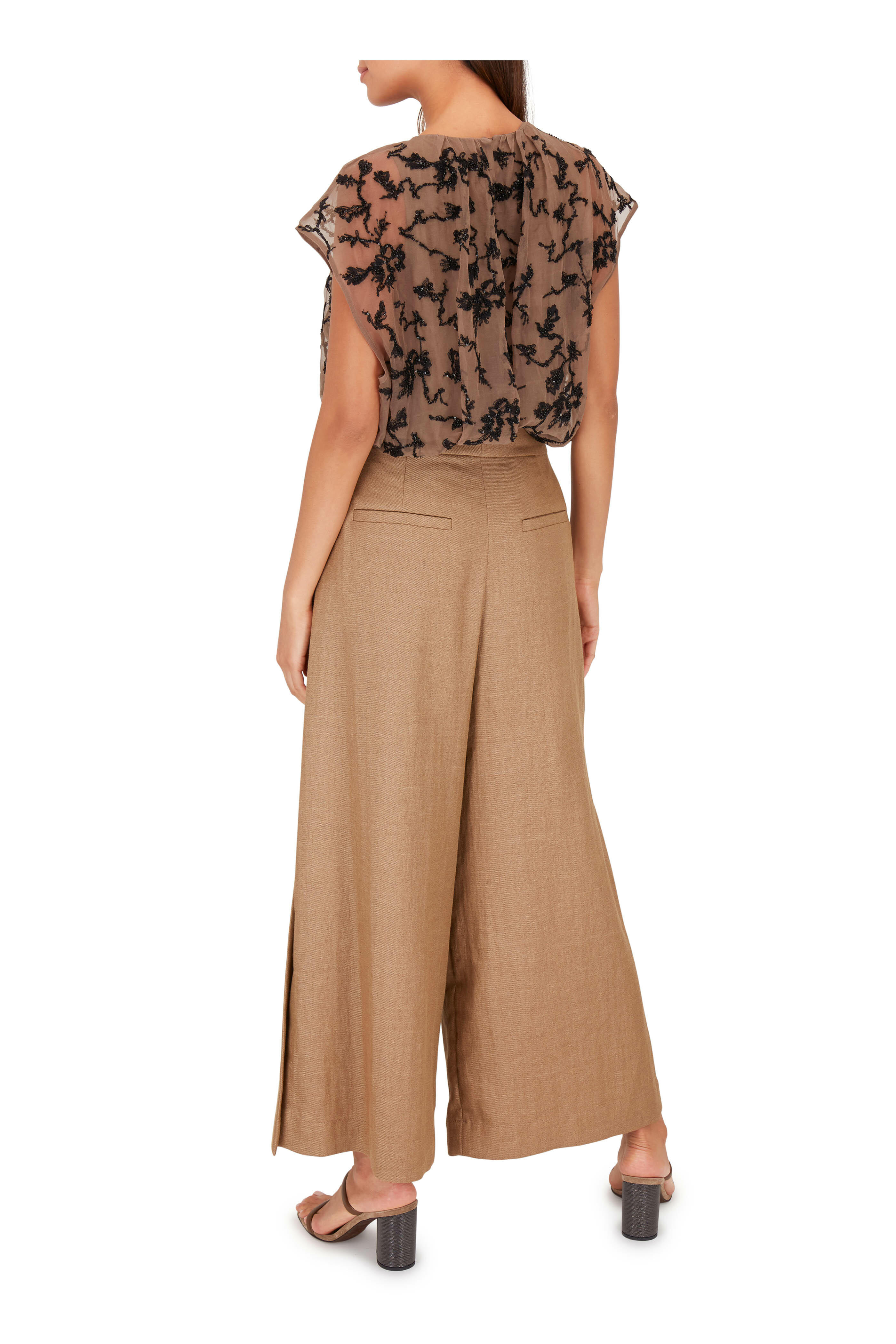 【関税&送料込】Brunello Cucinelli Wide Brown Trousers In Co Brunello Cucinelli Womens Wide Zipped Pants US 8 IT 44 Brown