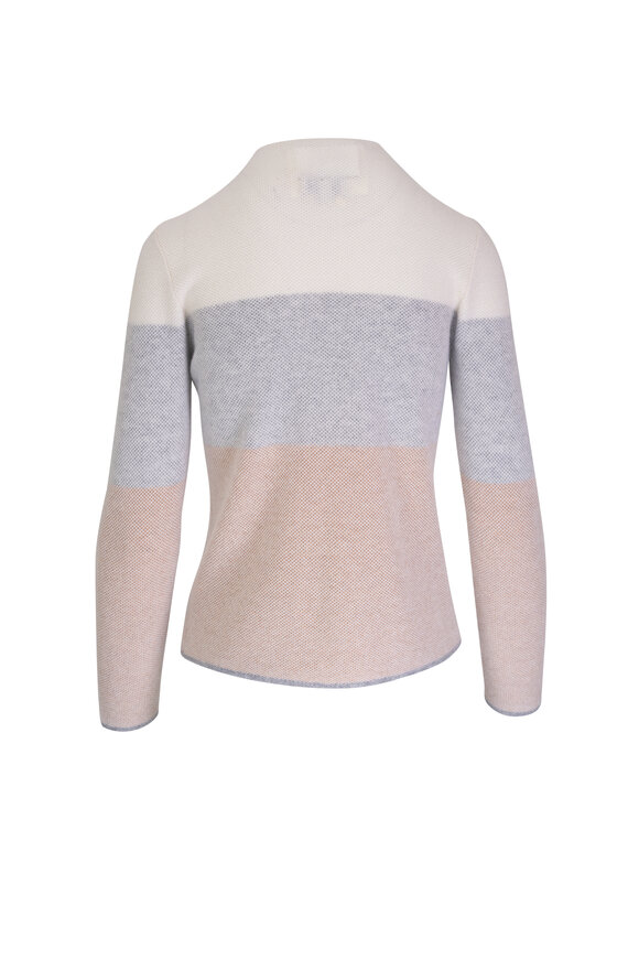 Kinross - Camel Multi Plaited Honeycomb Wide Stripe Sweater