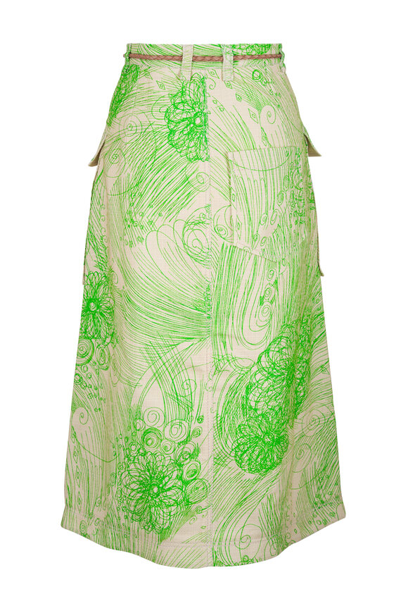 Odeeh Grass Green Scribbled Canvas Midi Skirt - view 4