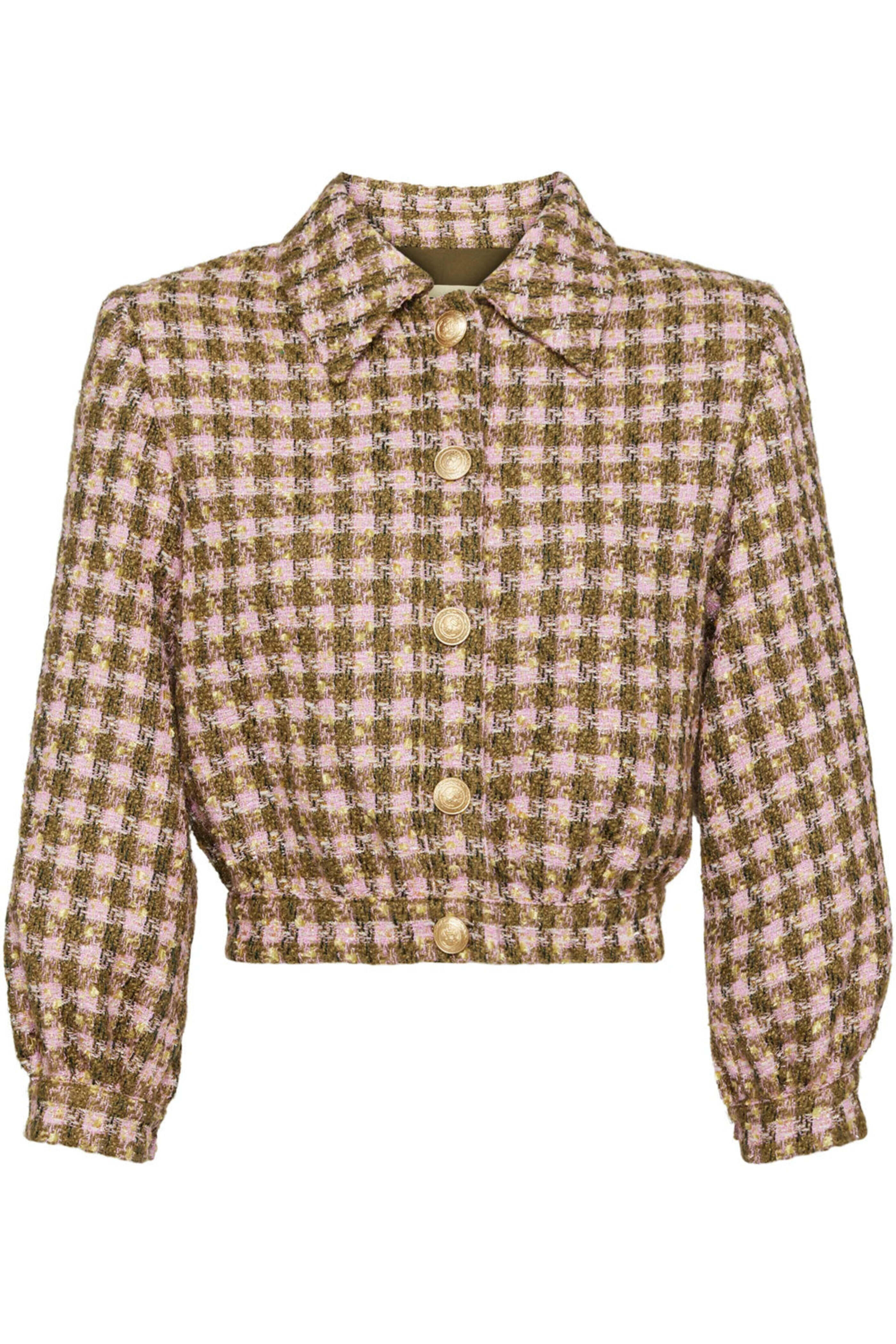 L'Agence - Army and Light Pink Check Bridges Crop Jacket