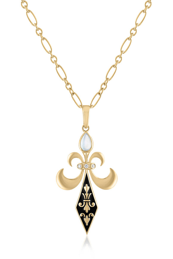 Loriann - Lily Moonstone & Diamond Fleur De Lis Necklace