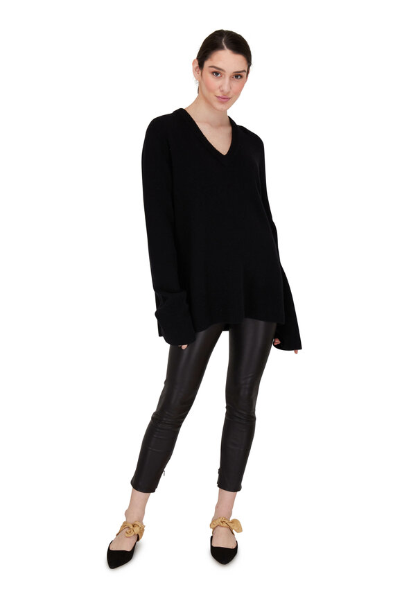 The Row - Mino Black Leather Cropped Skinny Pant