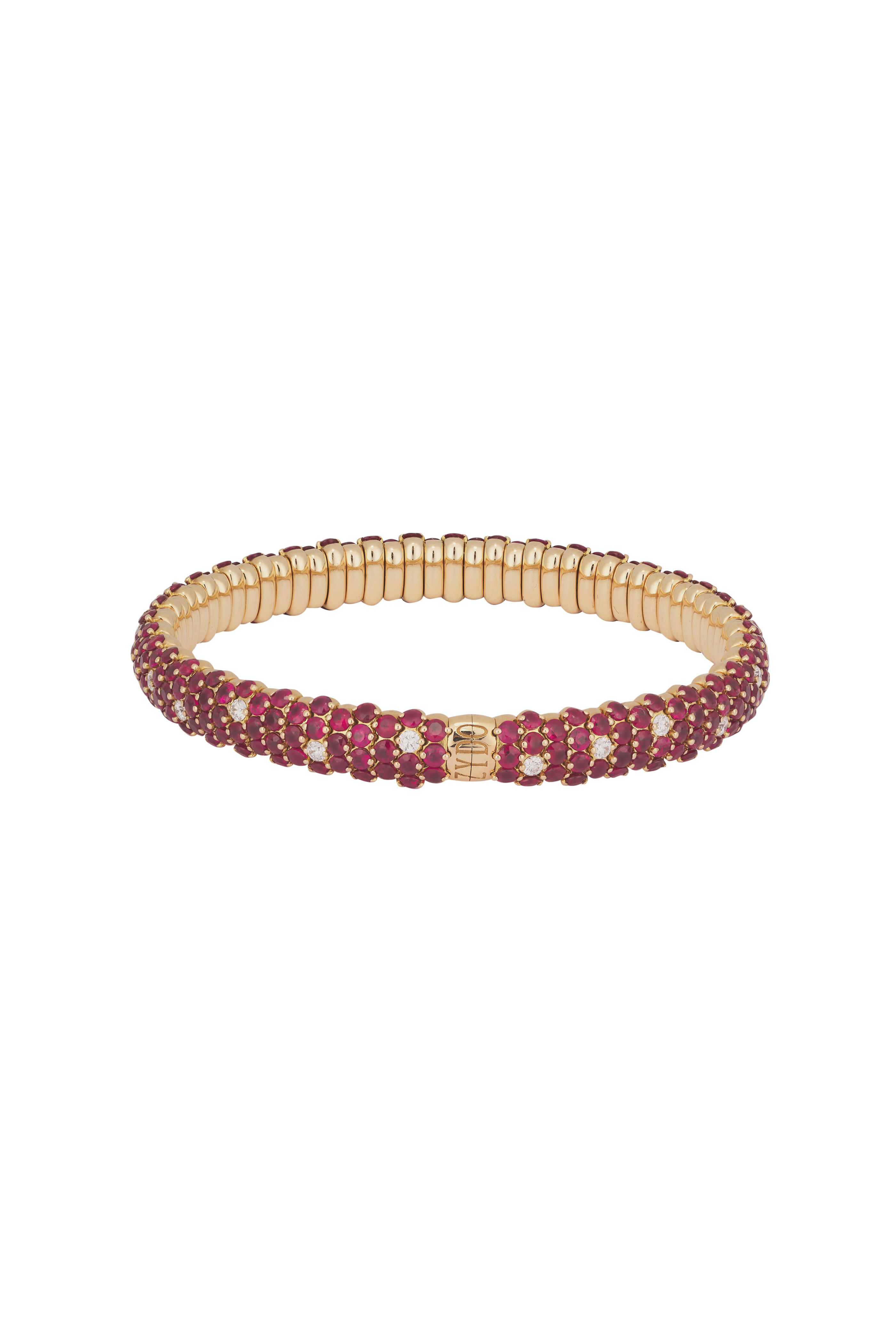 ZYDO - 18k Yellow Gold Diamond & Ruby Stretch Bracelet - view 3