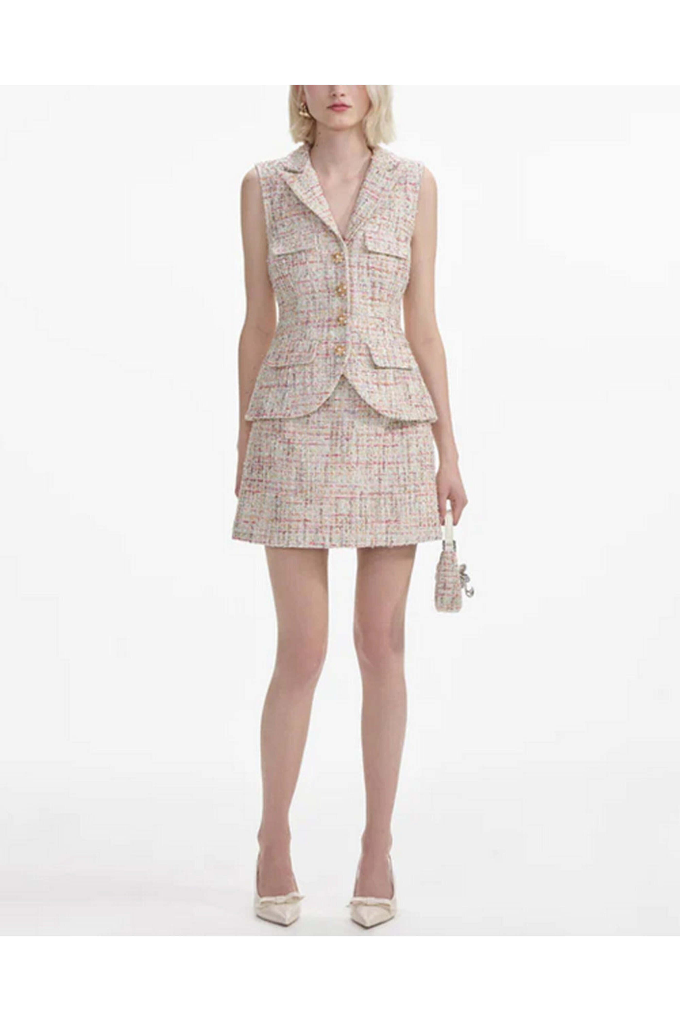 Self - Portrait - Pastel Boucle Tweed Mini Dress