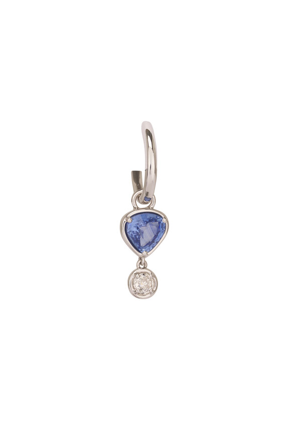 Sutra 18k White Gold Blue Sapphire & Diamond Earring - view 2