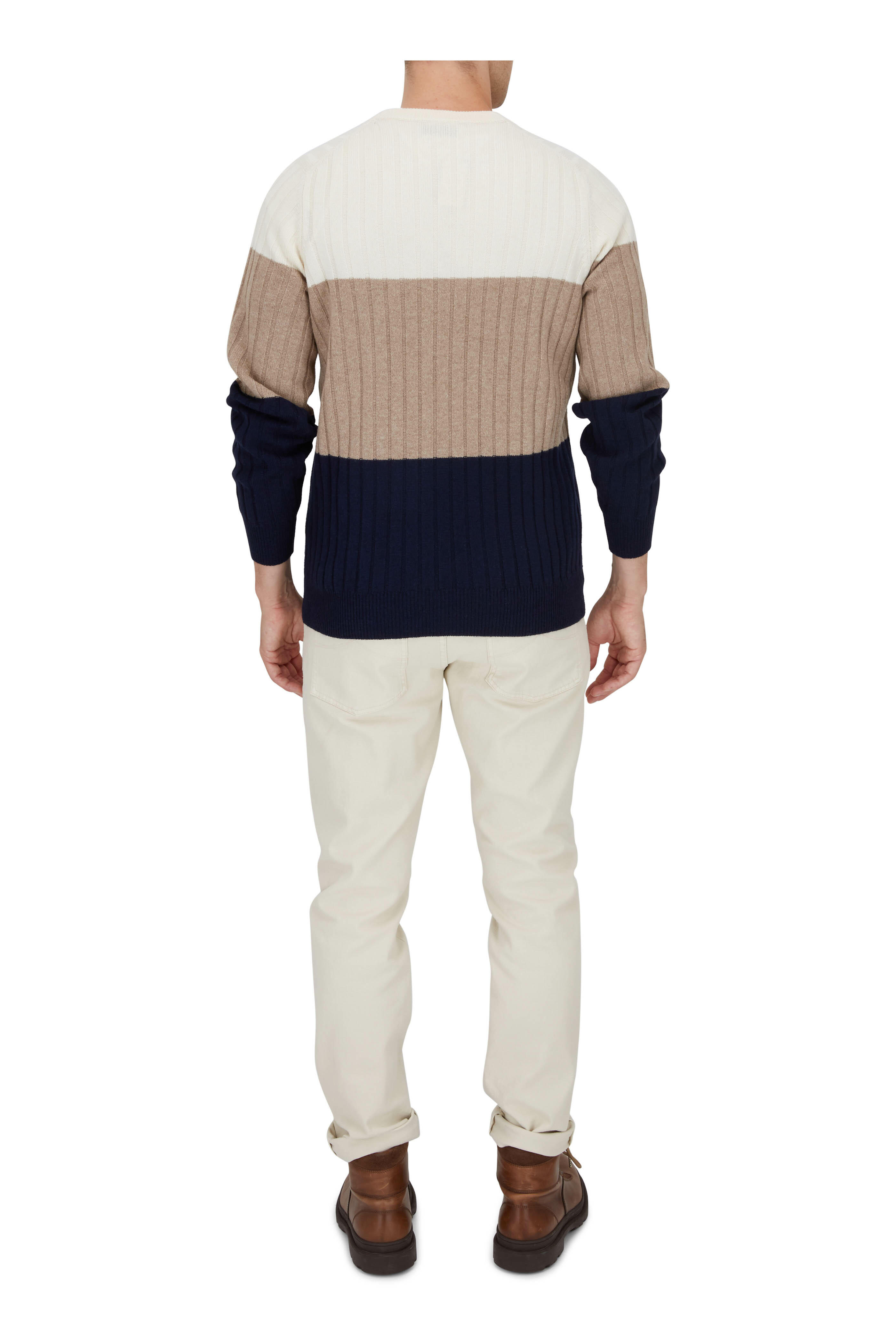 Brunello Cucinelli Navy Colorblock Crewneck Sweater