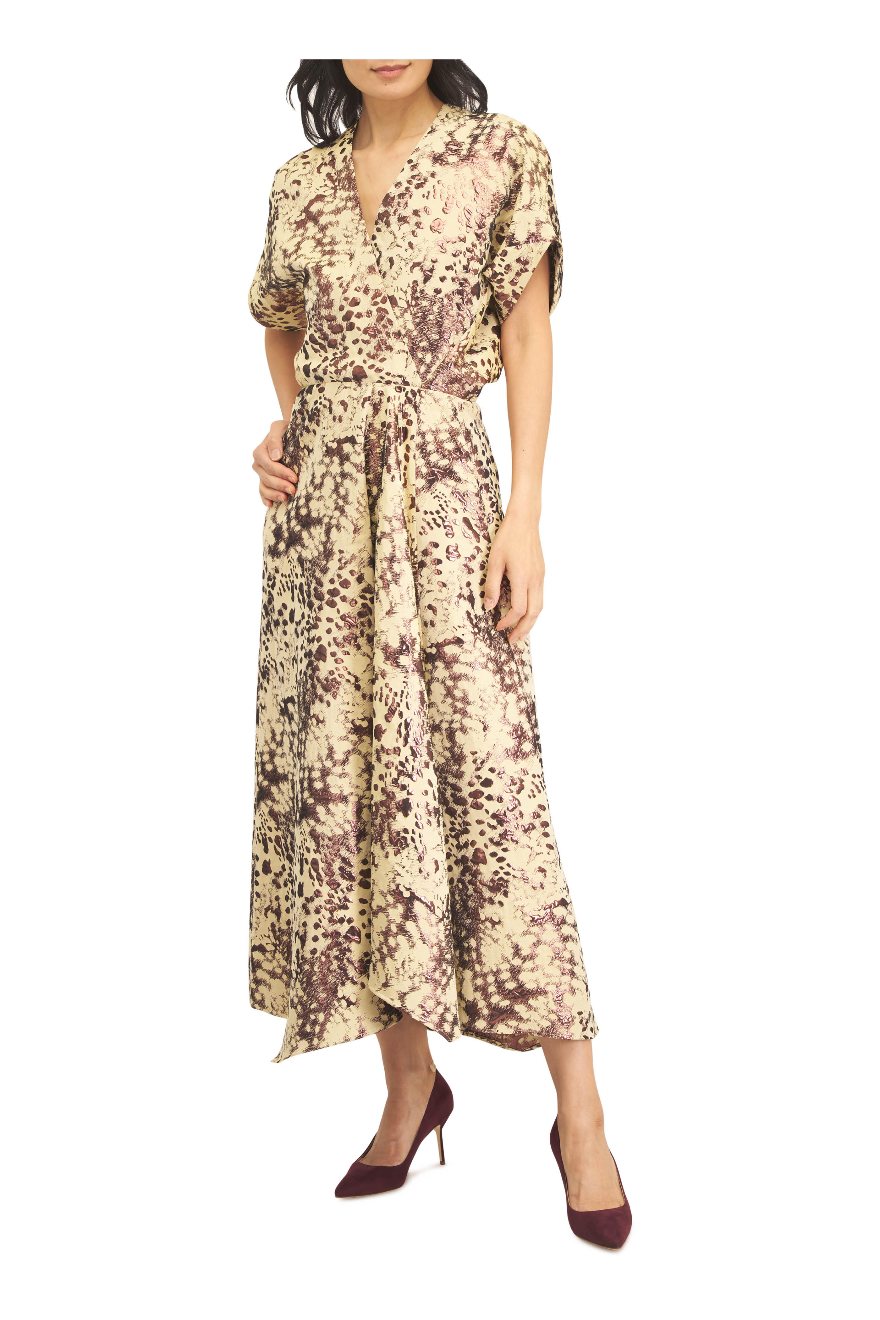 Zero + Maria Cornejo - Long Aki Wave Copper Spot Metallic Jacquard Dress