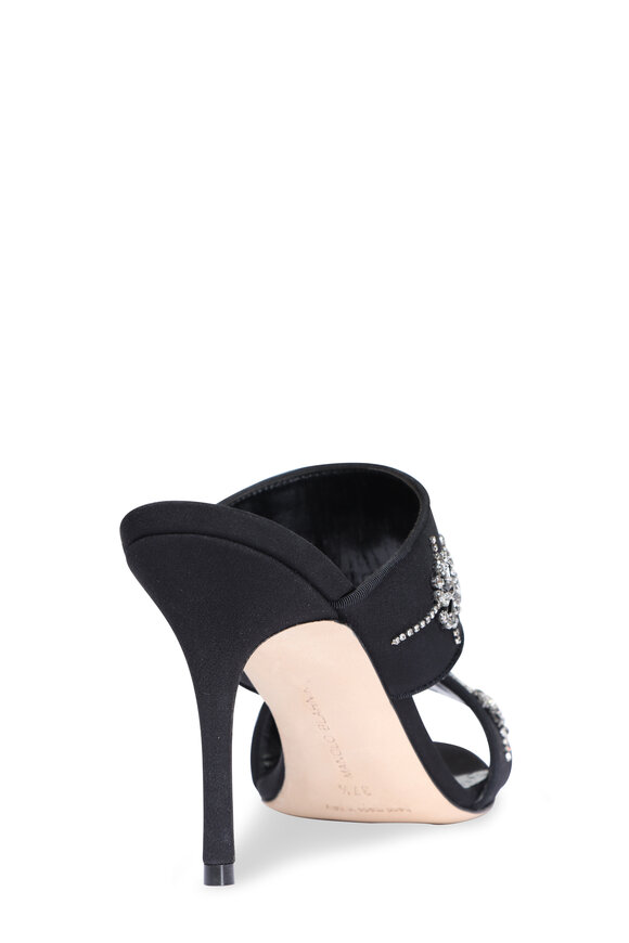 Manolo Blahnik Ralota Embellished Black Satin Mule, 90mm - view 3