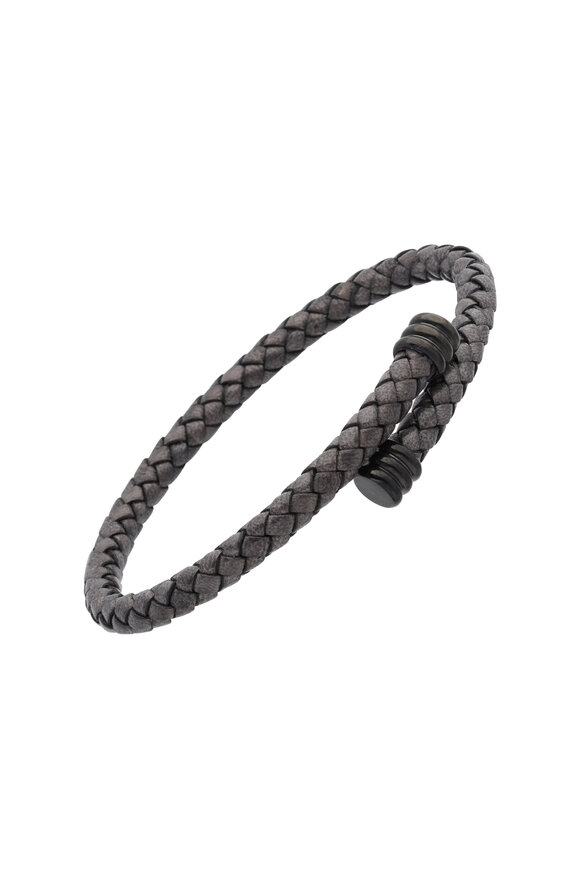 Jan Leslie Stainless Steel Dark Gray Leather Bracelet - view 1