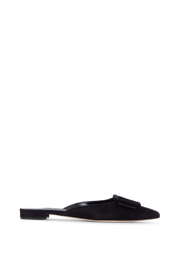 Manolo Blahnik - Maysale Black Suede Flat | Mitchell Stores