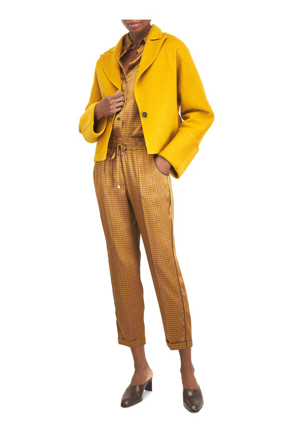 Kiton Yellow Geometric Print Silk Bouse - view 2