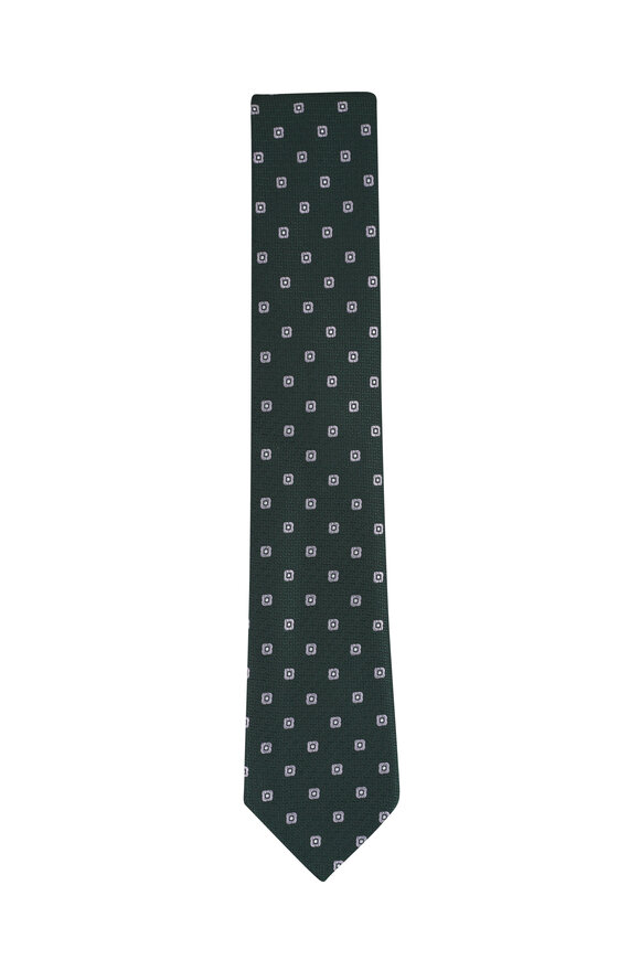 Zegna Green Printed Silk Jacquard Necktie