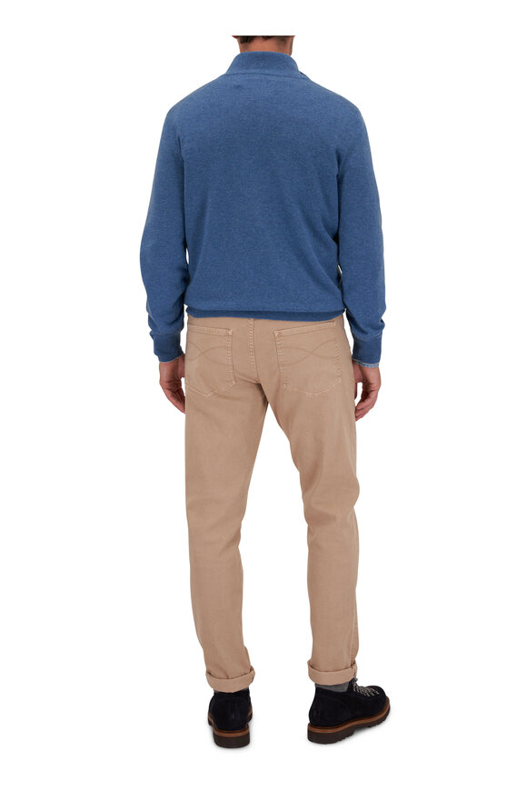 Brunello Cucinelli - Blue Wool & Cashmere Quarter Zip Pullover