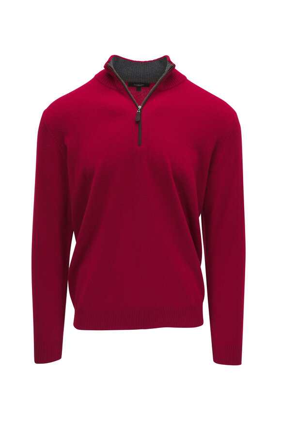 Kinross Crimson Cashmere Quarter Zip Pullover